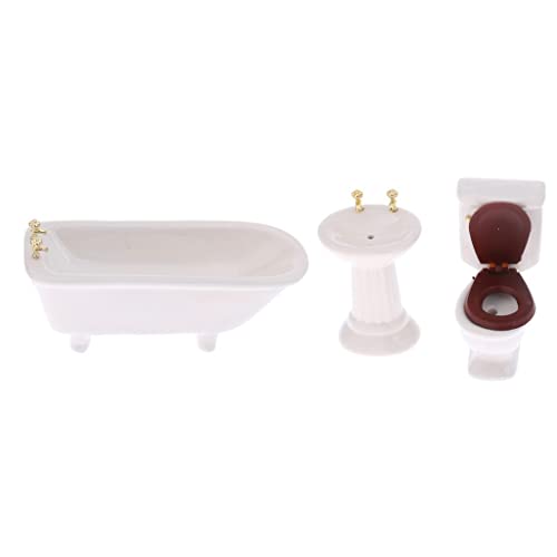 EHJRE 3 Stücke Weiß Farbe Bad Badewanne Set Puppenhaus Miniatur Möbel 1/12 von EHJRE