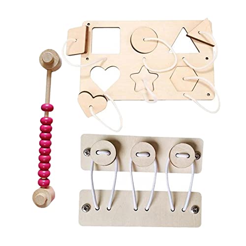 EHJRE 3 Teiliges Holz Beschäftigungsbrett, Spielzeug, Montessori Beschäftigungsbrett, Frühes Pädagogisches Sensorisches Feinpuzzle, Aufklärungszubehör für K, Shape Matching und Abacus Bead und Button von EHJRE