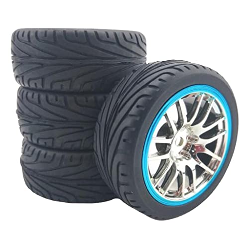 EHJRE 4 Stücke 66mm 1/14 1/16 Skala Reifen Rad für 144001 124018 124019 RC Auto, Blau von EHJRE