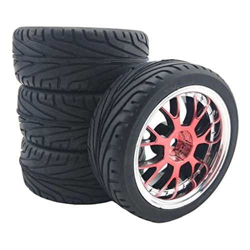 EHJRE 4 Stücke 66mm 1/14 1/16 Skala Reifen Rad für 144001 124018 124019 RC Auto, rot von EHJRE