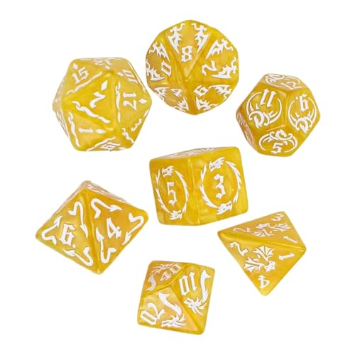 EHJRE 7 Teiliges D20 D12 D10 D8 D6 D4 Würfelset Aus Acryl, Mehrzweck Unterhaltungsspielzeug, Polyedrische Würfel, Spielwürfelset für Brettspiele, Kartenspie, Gelb von EHJRE