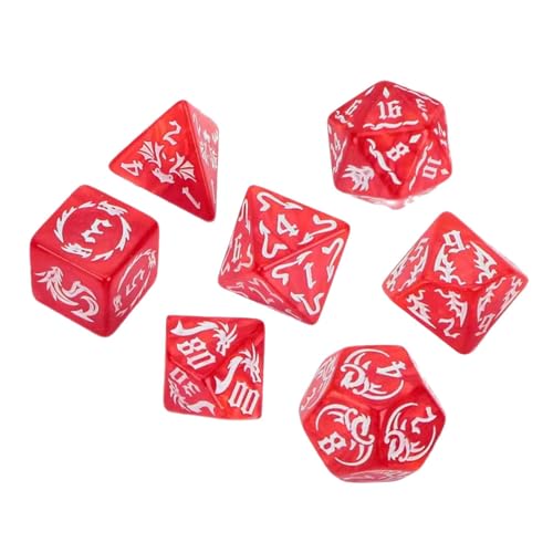 EHJRE 7 Teiliges D20 D12 D10 D8 D6 D4 Würfelset Aus Acryl, Mehrzweck Unterhaltungsspielzeug, Polyedrische Würfel, Spielwürfelset für Brettspiele, Kartenspie, Rot von EHJRE