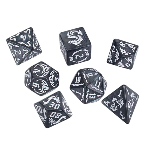 EHJRE 7 Teiliges D20 D12 D10 D8 D6 D4 Würfelset Aus Acryl, Mehrzweck Unterhaltungsspielzeug, Polyedrische Würfel, Spielwürfelset für Brettspiele, Kartenspie, Schwarz von EHJRE