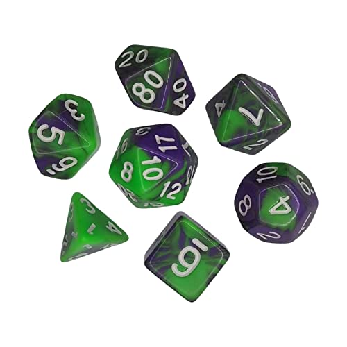 EHJRE 7 Teiliges Set mit Bunten Polyedrischen Würfeln, Geschenken, Klaren Zahlen, Unterhaltungsspielzeug, D4 D20, Brettspiel Requisiten, Acryl für Familient, Grünes Violett von EHJRE