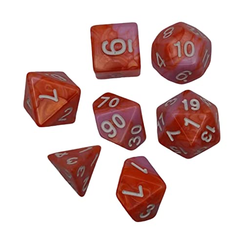 EHJRE 7 Teiliges Set mit Bunten Polyedrischen Würfeln, Geschenken, Klaren Zahlen, Unterhaltungsspielzeug, D4 D20, Brettspiel Requisiten, Acryl für Familient, Orange-Rosa von EHJRE