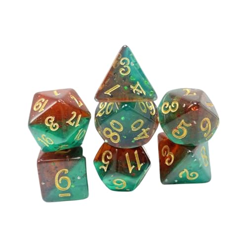 EHJRE 7 Teiliges Würfelset Aus Acryl, D4, D8, D10, D12, D20, Brettspiel, RPG Partyspielzeug, Mehrseitige Würfel, Polyedrische Würfel, Grün Rot von EHJRE