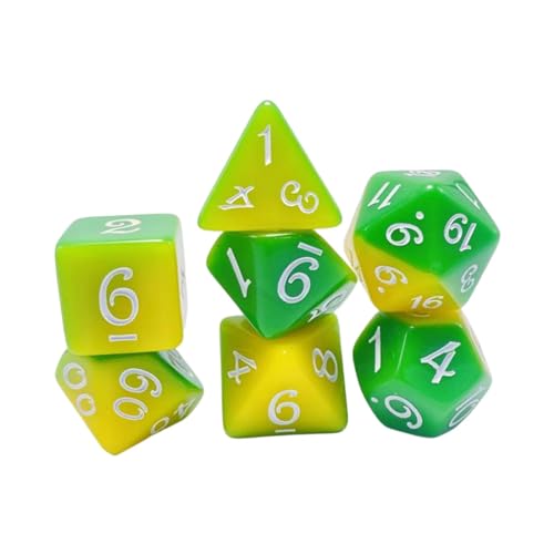 EHJRE 7 Teiliges Würfelset Aus Acryl, D4, D8, D10, D12, D20, Brettspiel, RPG Partyspielzeug, Mehrseitige Würfel, Polyedrische Würfel, Grün von EHJRE