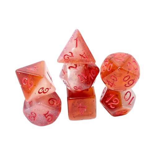 EHJRE 7 Teiliges Würfelset Aus Acryl, D4, D8, D10, D12, D20, Brettspiel, RPG Partyspielzeug, Mehrseitige Würfel, Polyedrische Würfel, rot-Weiss von EHJRE