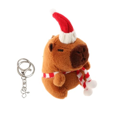 EHJRE Capybara Plüsch Schlüsselanhänger, Kuscheltiere, Cartoon, Tragbar, Weihnachts Capybara Anhänger, Kinder, Jungen, Mädchen, Erwac, Schlüsselanhänger Weißer Schal von EHJRE