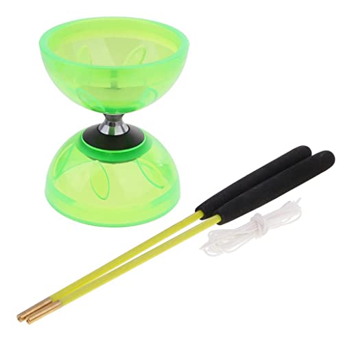 EHJRE Diabolo & Sticks & String Professionelle Gummi Diabolo Set mit Handstäbe Spielzeug, Grün, 13cm von EHJRE