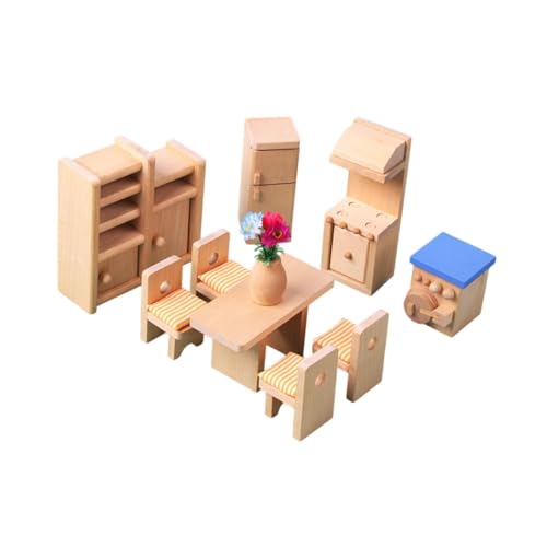 EHJRE Hölzernes Puppenhaus Miniaturmöbel Set, Hobby Basteln, DIY Rollenspiele, Puppenhaus Dekoration, Rollenspiel Spielzeug für Kleinkinder Ab 3 Jahren, Esszimmer von EHJRE