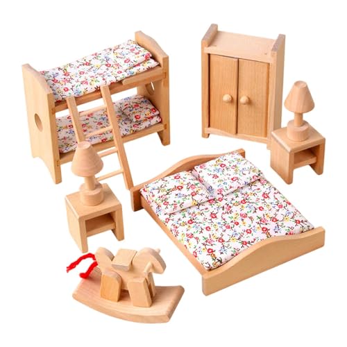 EHJRE Hölzernes Puppenhaus Miniaturmöbel Set, Hobby Basteln, DIY Rollenspiele, Puppenhaus Dekoration, Rollenspiel Spielzeug für Kleinkinder Ab 3 Jahren, Kinderzimmer von EHJRE