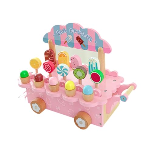 EHJRE Holzspielzeug Set mit Eiscreme, Rollenspiel für Kinder Im Alter von 3 bis 8 Jahren, Rosa von EHJRE