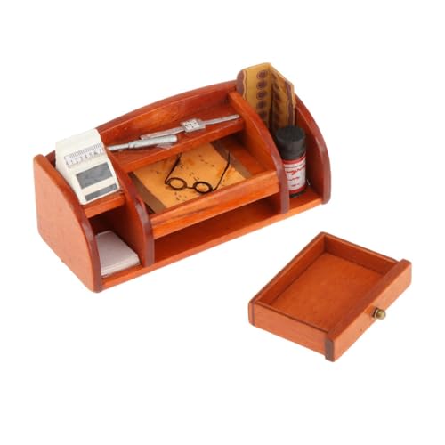 EHJRE Puppenhaus Schreibtisch Set Im Maßstab 1:12, Möbel, Geschenk Set, Schlafzimmer Dekorationen, Holz von EHJRE