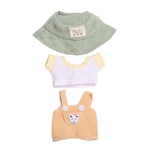 EHJRE Puppenkleidung für 15 cm Große Plüschpuppen, Puppenkleidung, Plüsch Outfits, Kostüme, Bequemes Puppen T Shirt Und Overall Set, Süß, Gelb von EHJRE