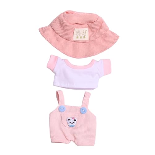 EHJRE Puppenkleidung für 15 cm Große Plüschpuppen, Puppenkleidung, Plüsch Outfits, Kostüme, Bequemes Puppen T Shirt Und Overall Set, Süß, Rosa von EHJRE