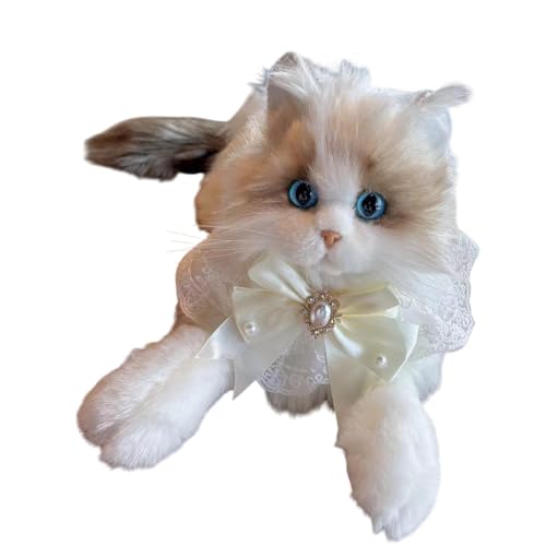 EHJRE Realistic Cat Stoffed Animal, mit Teddy Cat für Mädchen Geschenkliebhaber, Beige Fliege von EHJRE