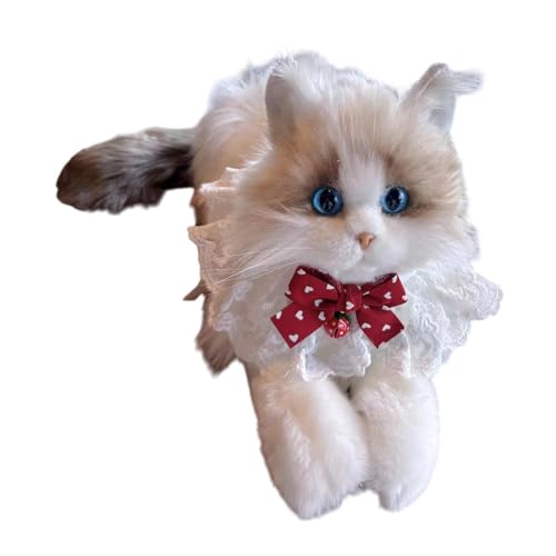 EHJRE Realistic Cat Stoffed Animal, mit Teddy Cat für Mädchen Geschenkliebhaber, Rote Glocke von EHJRE