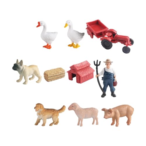 EHJRE Realistisches Mini Scheunen Bauernhof Spielzeug, Spielset, Bauernhof Figuren, Fahrzeug Spielzeug LKW mit Anhänger, Lernspielzeug für Kin, 10 Stück von EHJRE