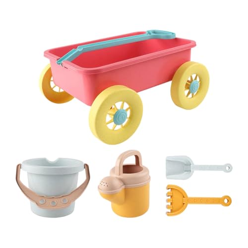 EHJRE Set mit 5 Kinderwagen Spielzeugen, Robustem Und Lustigem Wagen, Strandspielzeug, Sandspielzeug, Wagen für Strand, Garten, Meer, Rot von EHJRE