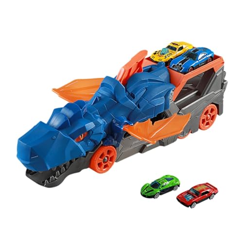 EHJRE Spielzeugauto Schienenset, Dinosaurier Transport LKW Spielzeug, Kleinkind Autospielzeug, Dinosaurier Startfahrzeug, Spielset für Vorschulkinder, Blau mit 2 Autos von EHJRE