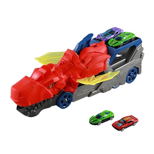 EHJRE Spielzeugauto Schienenset, Dinosaurier Transport LKW Spielzeug, Kleinkind Autospielzeug, Dinosaurier Startfahrzeug, Spielset für Vorschulkinder, Rot mit 2 Autos von EHJRE