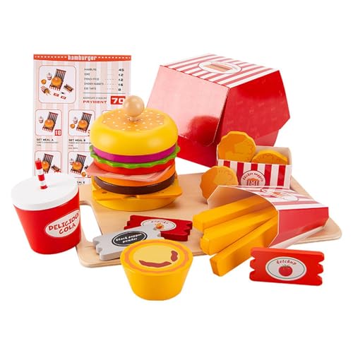 EHJRE Stapelbarer Burger Aus Holz, Montessori Spielzeug für Jungen Ab 3 Jahren, von EHJRE