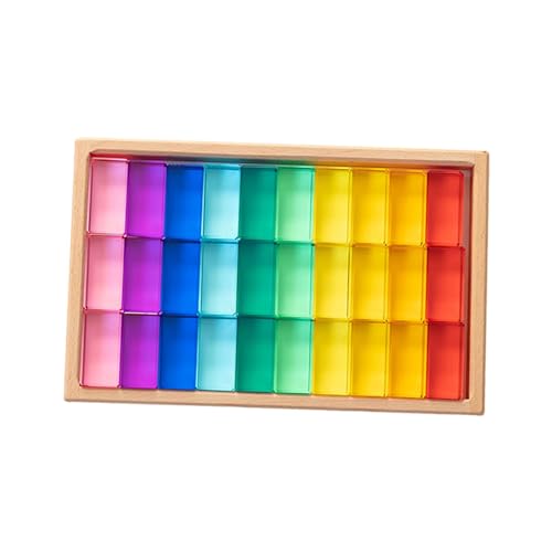 EHJRE Stapelspiel Regenbogen Acryl Edelsteinwürfel, Bausteine, Würfelblöcke Set für Kleinkinder, Geburtstagskind, 30 Stück von EHJRE