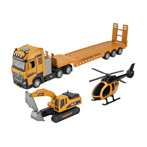 EHJRE Technik LKW Spielzeug, Reibungsbetriebenes Modell mit Mini Helikopter für Kleinkinder, Bagger von EHJRE