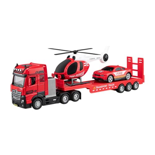 EHJRE Technik LKW Spielzeug, Reibungsbetriebenes Modell mit Mini Helikopter für Kleinkinder, Feuerwehrauto von EHJRE