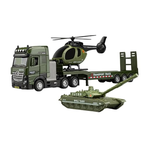 EHJRE Technik LKW Spielzeug, Reibungsbetriebenes Modell mit Mini Helikopter für Kleinkinder, Panzer von EHJRE