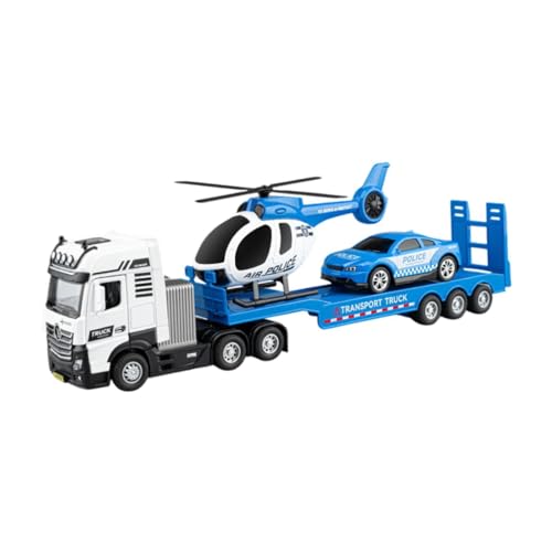 EHJRE Technik LKW Spielzeug, Reibungsbetriebenes Modell mit Mini Helikopter für Kleinkinder, Polizeiauto von EHJRE