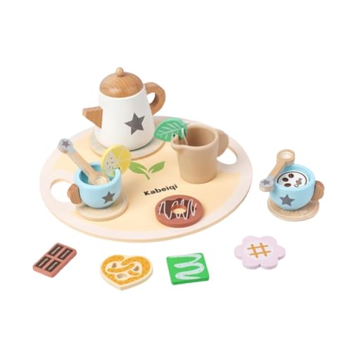 EHJRE Teeservice Aus Holz für Kinder, Kochspiel, Zubehör, Bastelspielzeug, Spiele, Snack für Kleinkinder, Blume von EHJRE