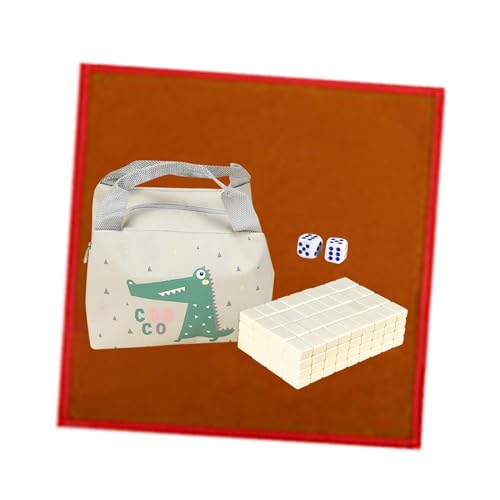 EHJRE Tragbares Reise Mahjong Set mit Lineal, 2 Würfeln, Tragetasche, Mini Chinesischer Mahjong, 26 Mm Spielzeugset für Erwachsene Und Kinder, Creme Farben von EHJRE