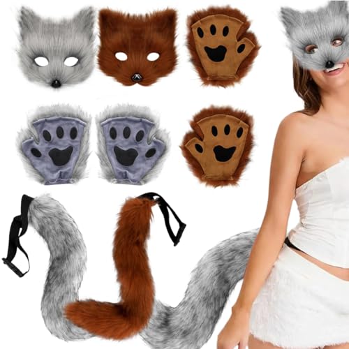 Halloween Cosplay Kostüm Katze Ohren und Schwanz Set, Haarreif mit Ohren und Schwanz,Kunstpelz Tier Katze Fuchs langen Schwanz Ohren Kit für Halloween Tier Thema Party Kostüm Party Requisiten (A) von EHOTER