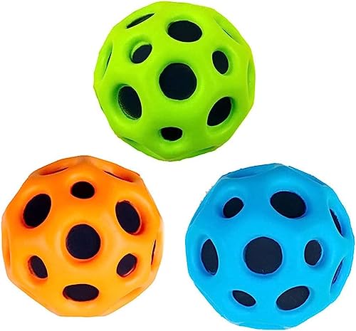 EHOTER Moon Ball Space Ball Hohe Springende Lightweight Foam Ball Sport Training Ball Hohe Bounce Loch Ball Hüpfbälle für Kinder Erwachsene Training Geschenk (Grün+Orange+Blau) von EHOTER