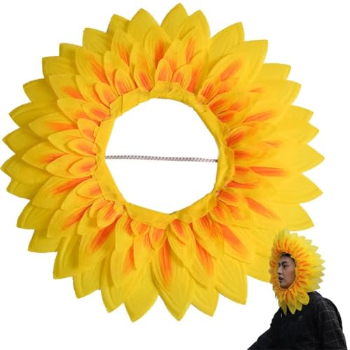 EHOTER Sonnenblumen-Kopfbedeckung, lustige Performance-Requisiten, Sonnenblumenhut, Kapuze für Tanzparty, Festival, Spiele, Kinder, Teenager, Erwachsene (gelb) von EHOTER