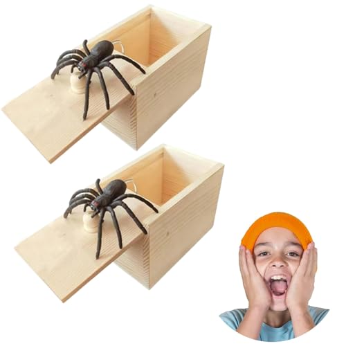 EHOTER Spinne in einer Box Streich Spinne Schrecken Streich Box Streich Pop Out Schrecken Spinne Holz Streich Spinne Gefälschte Spinnen Scherzbox Überraschung Witz Streich Geschenk für Halloween Party von EHOTER