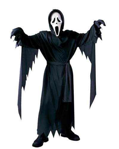 Halloween-Horror-Geister-Kostüm für Kinder, Scream-Geister-Robe mit Handschuhen, für Jungen und Mädchen, gruseliges Scream-Kostüm, schwarzer Bademantel mit Maske, Herrenkostüm, Halloween, Cosplay von EHOTER