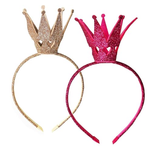 EHOTER Krone Stirnband Kinder Haarband Kopfschmuck Haarschmuck Glänzend Geburtstagskrone Haarschleife für Mädchen Baby Geburtstagsfeier Prinzessin Party Karneval Ostern Dekoration Geschenk (Gold+Rot) von EHOTER