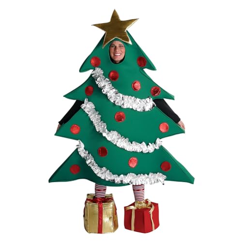 Weihnachtsbaum-Kostüm für Erwachsene und Kinder, Cosplay-Set, grün, Weihnachtsbaum-Form, Bühnenaufführung, Kostüm mit Geschenken, geformte Schuhe, Unisex-Kleidungs-Set, Weihnachtsfeier, Verkleiden von EHOTER