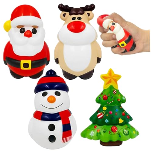 Weihnachtsquitris Weihnachten Stressbälle Weihnachtsmann Snowman Elch Weihnachtsbaum Weihnachtsstress Relief Spielzeug Weicher Stress Bälle für Kinder Erwachsene (4 STK) von EHOTER