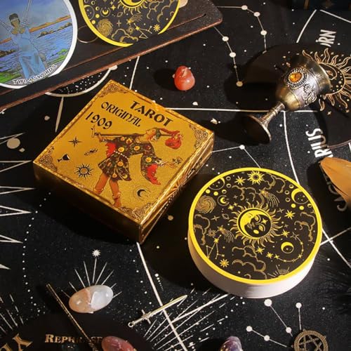 EHYXTEGX Goldfolien-Tarot-Deck mit schöner Plastikverpackung, Brettspiel mit Oracle-Karten für Anfänger Gold Foil Tarot Circular Tarot von EHYXTEGX