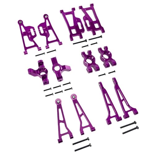 EHxCUF 1/14 RC-Car-Ersatzteile, kompatibel mit 14210-09 H14BM Metall-Lenkschalen vorne und hinten, Aufhängungsarme, obere und untere Hinterradnaben(Purple) von EHxCUF