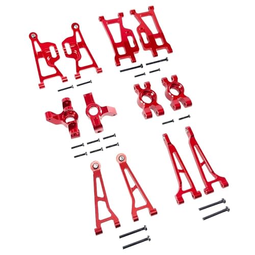 EHxCUF 1/14 RC-Car-Ersatzteile, kompatibel mit 14210-09 H14BM Metall-Lenkschalen vorne und hinten, Aufhängungsarme, obere und untere Hinterradnaben(RED) von EHxCUF