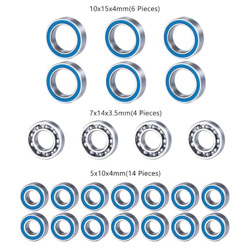 EHxCUF 24-teiliges blaues Gummilager-Set Kompatibel mit kompatible 1/10 RC-Automodelle von EHxCUF