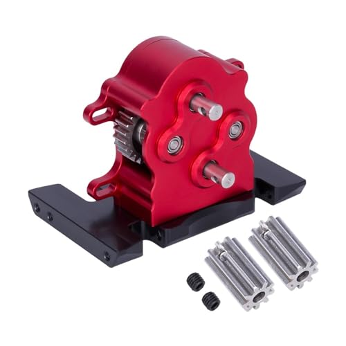 EHxCUF Aluminium Dual Transmission Dig Overdrive Getriebe mit Delrin Skid Kompatibel mit 1/10 RC Crawler Cheater Rigs kompatibles Upgrade(RED) von EHxCUF