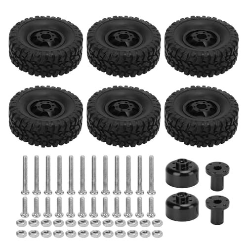 EHxCUF Aluminium- und Gummireifen und -räder-Set Kompatibel mit RC-Cars, kompatibel mit C14 C24 C34 C44 B14 B24 B16 B36, inklusive 6 Reifen und 4 Rädern Zubehör(Black) von EHxCUF