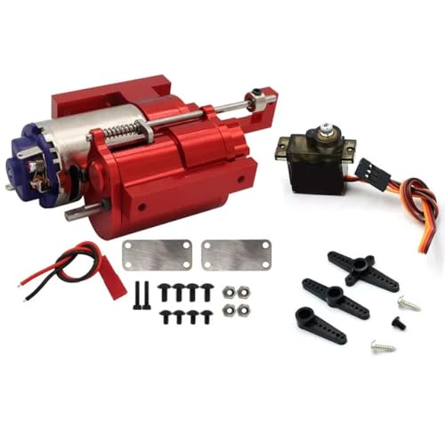 EHxCUF DREI-Generation-Metall-Doppelganggetriebe mit Servo Kompatibel mit 1/12 RC-Autos, kompatibel mit verschiedenen Modellen(RED with SERVO) von EHxCUF