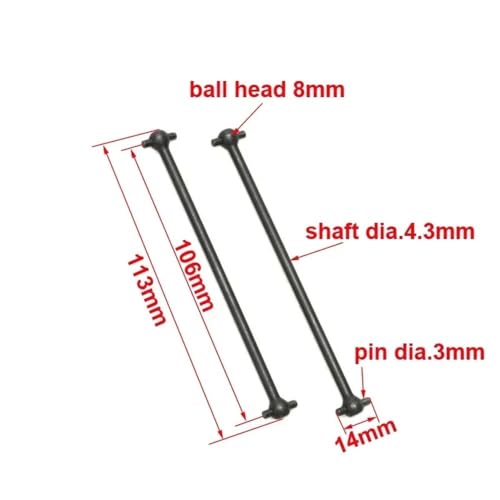 EHxCUF Kompatibel 1:8 RC Modell Auto DIY Antriebswelle Verbindungsstange Hundeknochen Übertragungsachse 80,5 mm bis 139,5 mm 2 Stück(106MM) von EHxCUF